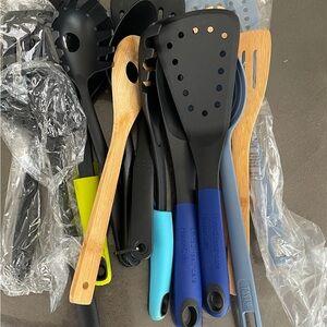 Assorted Kitchen Utensils Set - Black, Blue, and Bamboo